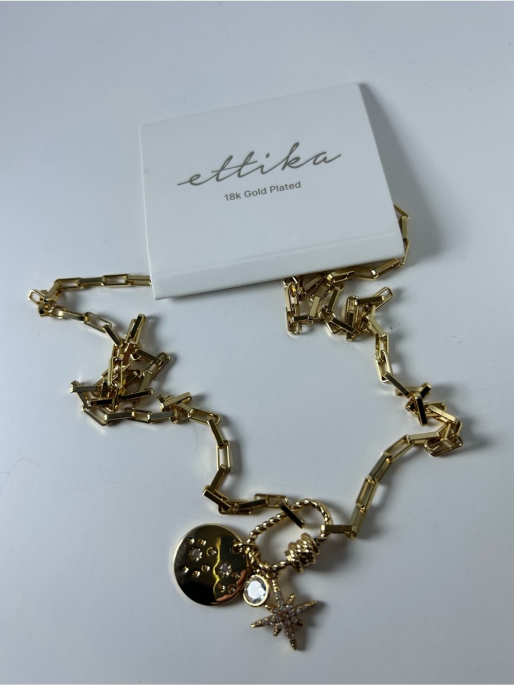 ettika Gold Starburst Crystal & Disc Charm Pendant Necklace - Picture 6 of 9
